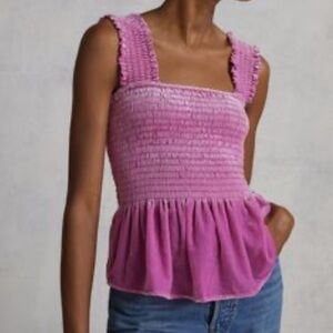 ANTHROPOLOGIE Pink BNWT elastic Velvet peplum top M